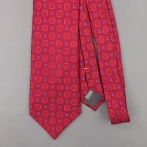 Canali Tie Mens One Size Red Silk Geometric Jacquard Made Italy Necktie